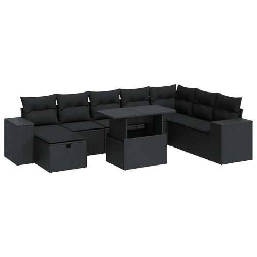 Vrtna garnitura - 9-dijelni set vrtnih sofa s jastucima crni od poliratana - Crna sa spremištem 1 Cijena