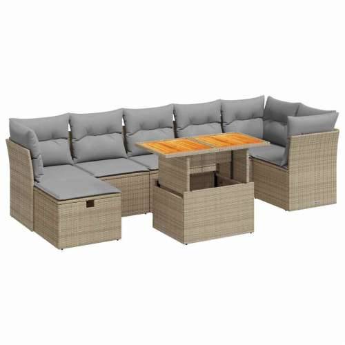 Vrtna garnitura - 8-dijelni set vrtnih sofa od poliratana s jastucima bež bagrem - bež i svjetlosiva stol + 3x kutna + 3x srednj Cijena