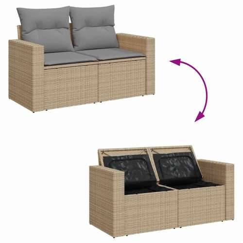 Vrtna garnitura - 5-dijelni set vrtnih sofa s jastucima poliratan i bagrem bež - bež i svjetlosiva kutna + stol + 2x srednja + t Cijena
