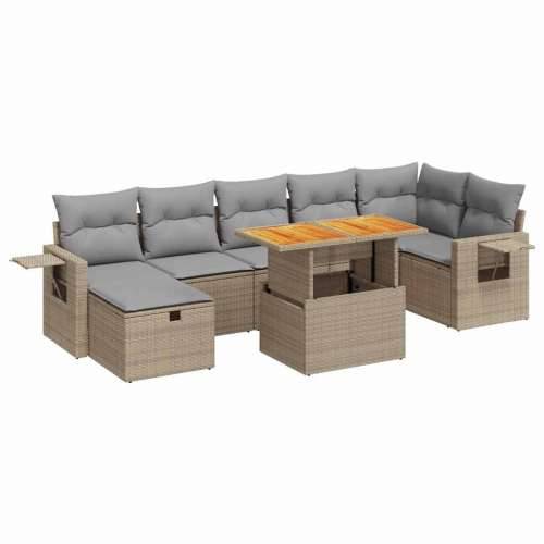 Vrtna garnitura - 5-dijelni set vrtnih sofa s jastucima poliratan i bagrem bež - bež i svjetlosiva stol + 3x kutna + 3x srednja  Cijena