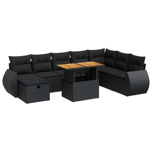 Vrtna garnitura - 9-dijelni set vrtnih sofa s jastucima crni od poliratana bagrem - Crna sa spremištem 1 Cijena