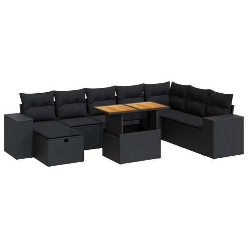 Vrtna garnitura - 9-dijelni set vrtnih sofa s jastucima crni od poliratana bagrem - Crna sa spremištem 1 Cijena