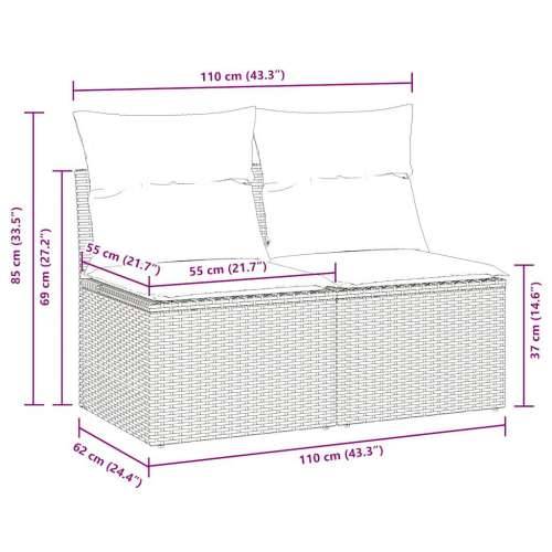 Vrtna garnitura - 2-dijelni set vrtnih sofa s jastucima crni od poliratana bagrem - Crna i krem bez spremišta 1 Cijena