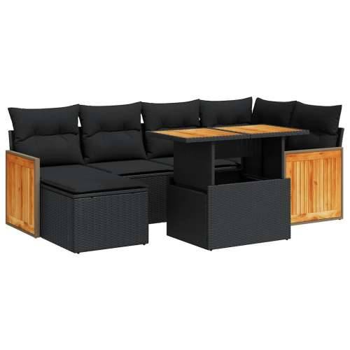 Vrtna garnitura - 7-dijelni set vrtnih sofa od poliratana s jastucima crni bagrem - Crna sa spremištem 7 Cijena