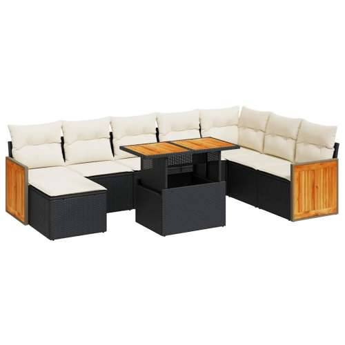Vrtna garnitura - 9-dijelni set vrtnih sofa s jastucima crni od poliratana bagrem - Crna i krem sa spremištem 9 Cijena