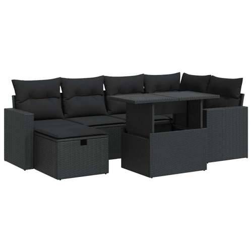 Vrtna garnitura - 7-dijelni set vrtnih sofa od poliratana s jastucima crni - Crna sa spremištem 1 Cijena