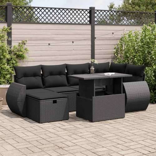 Vrtna garnitura - 7-dijelni set vrtnih sofa od poliratana s jastucima crni - Crna sa spremištem 1 Cijena