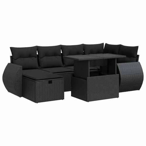 Vrtna garnitura - 7-dijelni set vrtnih sofa od poliratana s jastucima crni - Crna sa spremištem 1 Cijena
