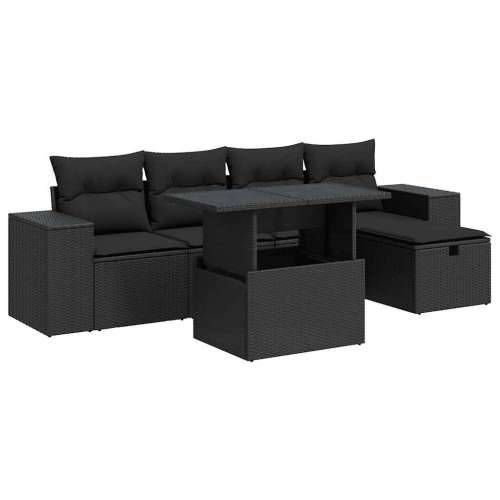 Vrtna garnitura - 6-dijelni set vrtnih sofa s jastucima crni od poliratana - Crna sa spremištem 1 Cijena