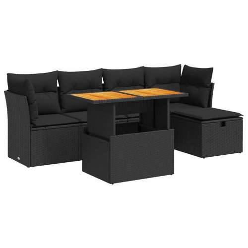 Vrtna garnitura - 6-dijelni set vrtnih sofa s jastucima crni od poliratana bagrem - Crna sa spremištem 1 Cijena