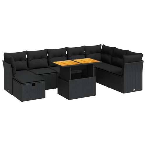 Vrtna garnitura - 9-dijelni set vrtnih sofa s jastucima crni od poliratana bagrem - Crna sa spremištem 1 Cijena