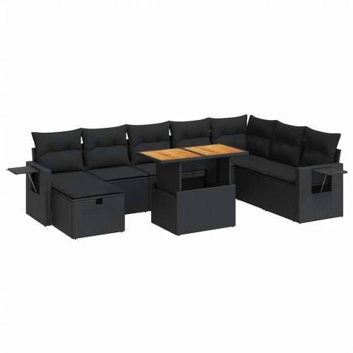Vrtna garnitura - 9-dijelni set vrtnih sofa s jastucima crni od poliratana bagrem - Crna sa spremištem 1 Cijena