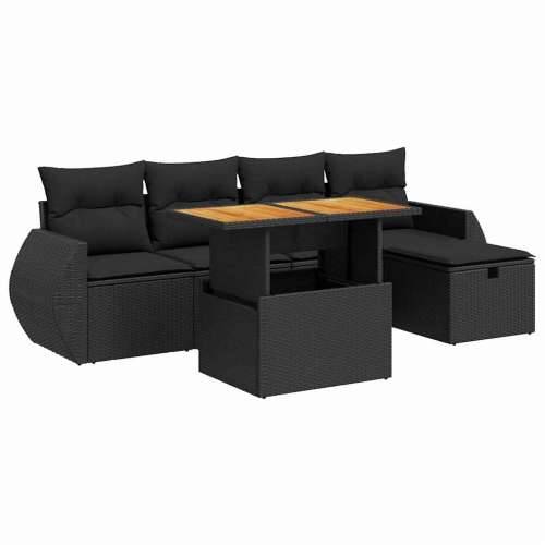 Vrtna garnitura - 6-dijelni set vrtnih sofa s jastucima crni od poliratana bagrem - Crna sa spremištem 1 Cijena