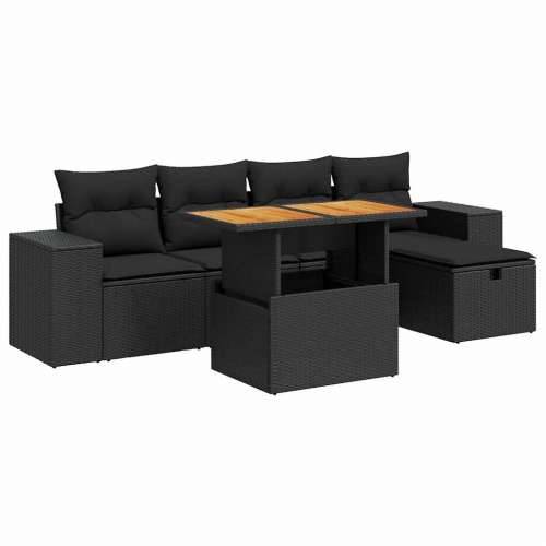 Vrtna garnitura - 6-dijelni set vrtnih sofa s jastucima crni od poliratana bagrem - Crna sa spremištem 1 Cijena