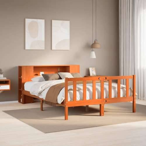 Krevet s regalom za knjige bez madraca 140 x 190 cm od borovine - Voštano smeđa 140 x 190 cm Cijena
