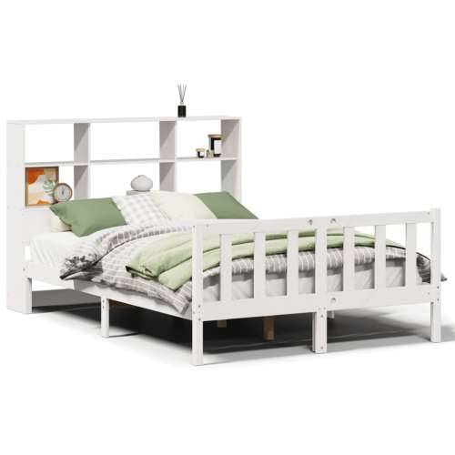 Krevet s regalom z knjige bez madraca bijeli 140x190cm borovina - Bijela 140 x 190 cm Cijena