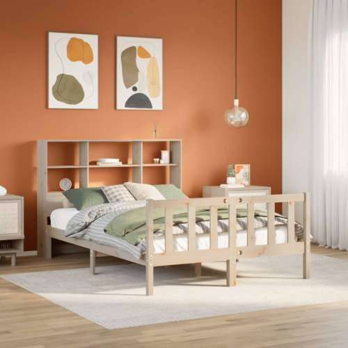 Krevet s regalom za knjige bez madraca 150 x 200 cm od borovine - Prirodna 150 x 200 cm Cijena