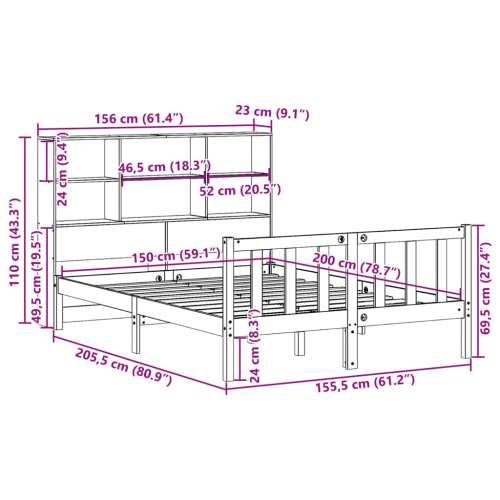 Krevet s regalom za knjige bez madraca 150 x 200 cm od borovine - Prirodna 150 x 200 cm Cijena
