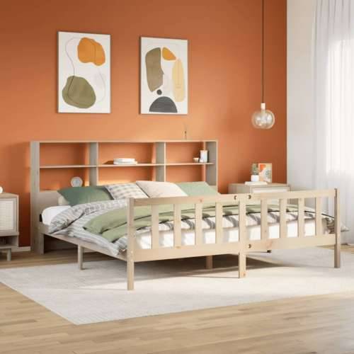 Krevet s regalom za knjige bez madraca 200 x 200 cm od borovine - Prirodna 200 x 200 cm Cijena