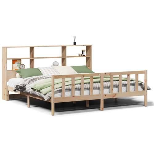 Krevet s regalom za knjige bez madraca 200 x 200 cm od borovine - Prirodna 200 x 200 cm Cijena