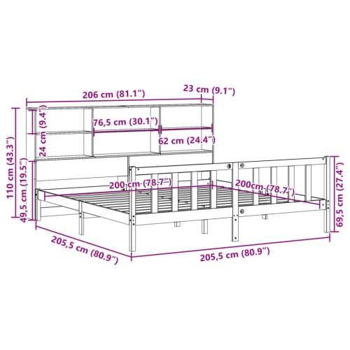Krevet s regalom za knjige bez madraca 200 x 200 cm od borovine - Prirodna 200 x 200 cm Cijena