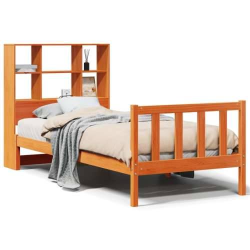Krevet s regalom za knjige bez madraca 90 x 200 cm od borovine - Voštano smeđa 90 x 200 cm Cijena