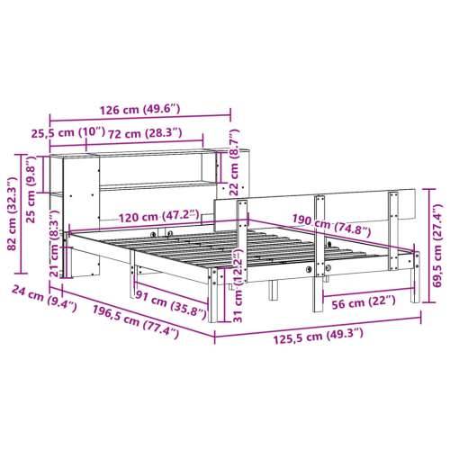 Krevet s regalom z knjige bez madraca bijeli 120x190cm borovina - Bijela 120 x 190 cm Cijena