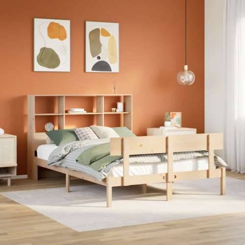 Krevet s regalom za knjige bez madraca 140x190 cm od borovine - Prirodna 140 x 190 cm Cijena