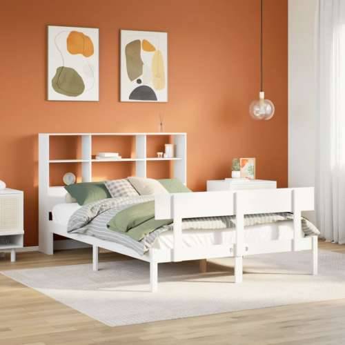 Krevet s regalom z knjige bez madraca bijeli 140x200cm borovina - Bijela 140 x 200 cm Cijena