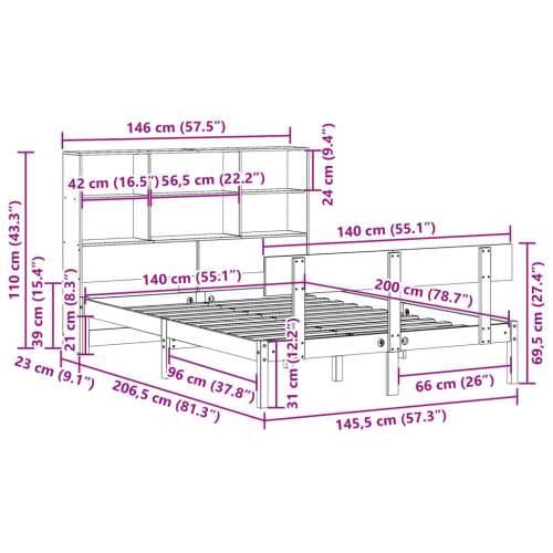 Krevet s regalom z knjige bez madraca bijeli 140x200cm borovina - Bijela 140 x 200 cm Cijena