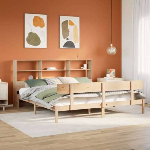 Krevet s regalom za knjige bez madraca 180x200 cm od borovine - Prirodna 180 x 200 cm Cijena