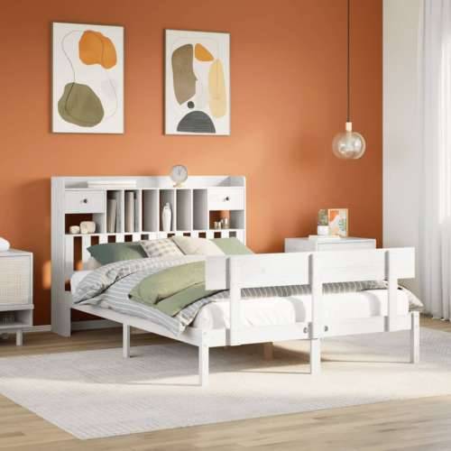Krevet s regalom z knjige bez madraca bijeli 140x200cm borovina - Bijela 140 x 200 cm Cijena