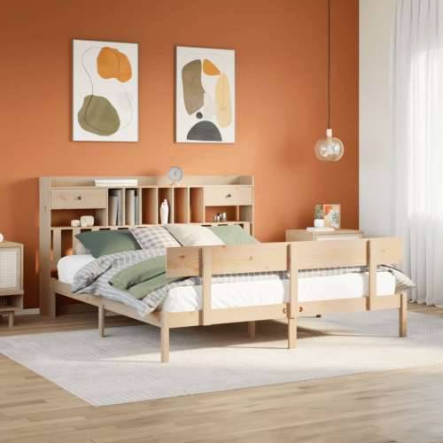 Krevet s regalom za knjige bez madraca 180x200 cm od borovine - Prirodna 180 x 200 cm Cijena