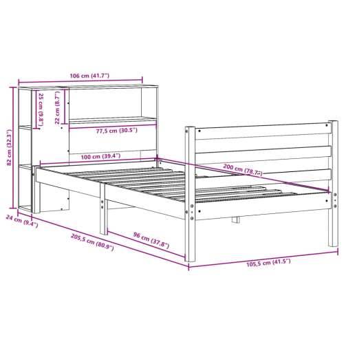 Krevet s regalom za knjige bez madraca 100 x 200 cm od borovine - Prirodna 100 x 200 cm Cijena