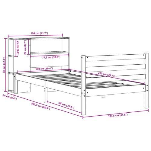 Krevet s regalom za knjige bez madraca 100x200 cm masivno drvo - Voštano smeđa 100 x 200 cm Cijena