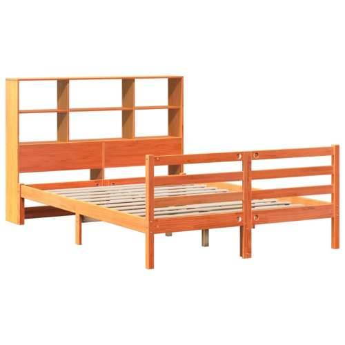 Krevet s regalom za knjige bez madraca 140x190 cm masivno drvo - Voštano smeđa 140 x 190 cm Cijena