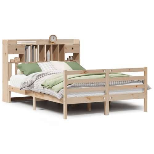Krevet s regalom za knjige bez madraca 140x190 cm od borovine - Prirodna 140 x 190 cm Cijena