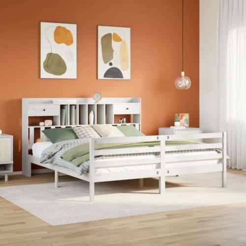 Krevet s regalom z knjige bez madraca bijeli 200x200cm borovina - Bijela 200 x 200 cm Cijena