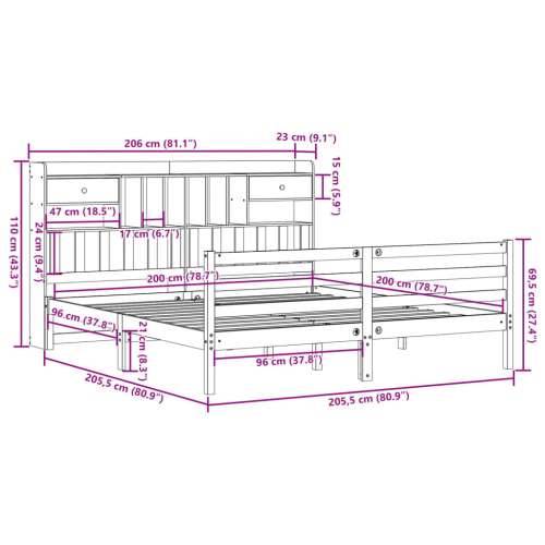 Krevet s regalom z knjige bez madraca bijeli 200x200cm borovina - Bijela 200 x 200 cm Cijena