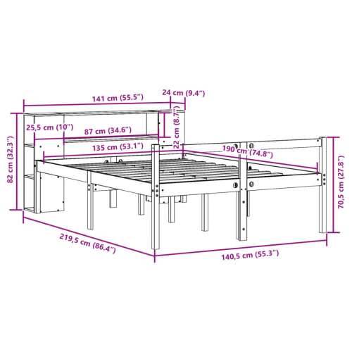 Krevet s regalom z knjige bez madraca bijeli 135x190cm borovina - Bijela 135 x 190 cm Cijena