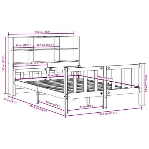 Krevet s regalom z knjige bez madraca bijeli 160x200cm borovina - Bijela 160 x 200 cm Cijena