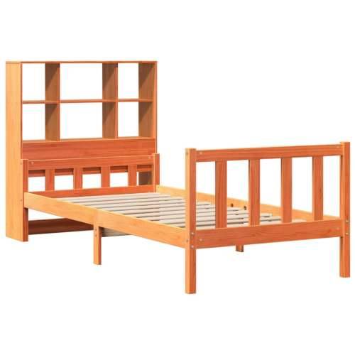 Krevet s regalom za knjige bez madraca 90 x 190 cm masivno drvo - Voštano smeđa 90 x 190 cm Cijena