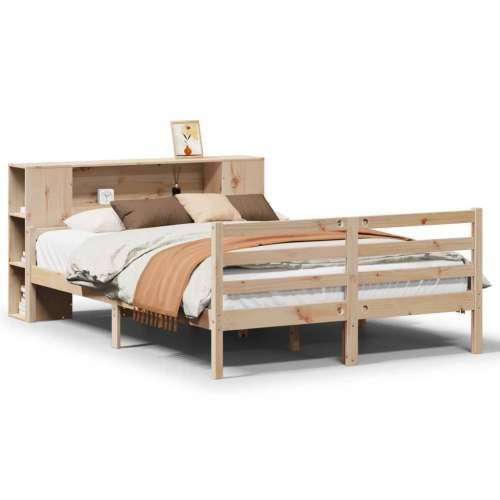 Krevet s regalom za knjige bez madraca 140x190 cm od borovine - Prirodna 140 x 190 cm Cijena