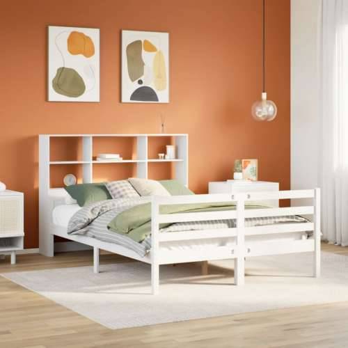 Krevet s regalom z knjige bez madraca bijeli 160x200cm borovina - Bijela 160 x 200 cm Cijena