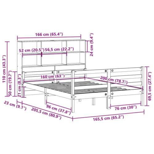 Krevet s regalom z knjige bez madraca bijeli 160x200cm borovina - Bijela 160 x 200 cm Cijena