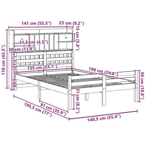 Krevet s regalom z knjige bez madraca bijeli 135x190cm borovina - Bijela 135 x 190cm Cijena