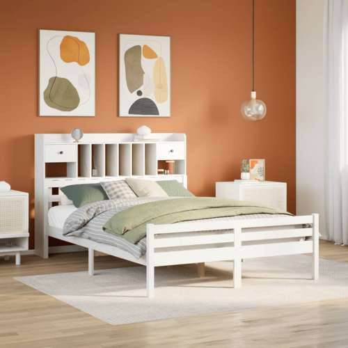 Krevet s regalom z knjige bez madraca bijeli 160x200cm borovina - Bijela 160 x 200cm Cijena