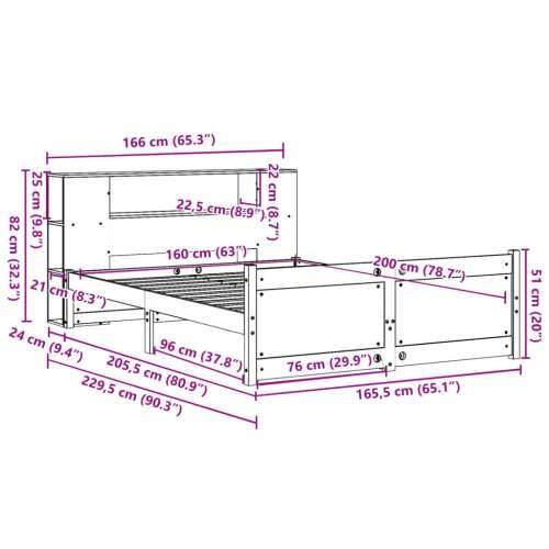 Krevet s regalom za knjige bez madraca 160x200 cm od borovine - Prirodna 160 x 200 cm Cijena