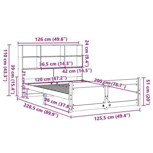 Krevet s regalom za knjige bez madraca 120x200 cm od borovine - Prirodna 120 x 200 cm Cijena