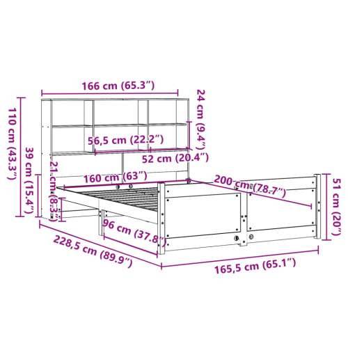 Krevet s regalom z knjige bez madraca bijeli 160x200cm borovina - Bijela 160 x 200 cm Cijena